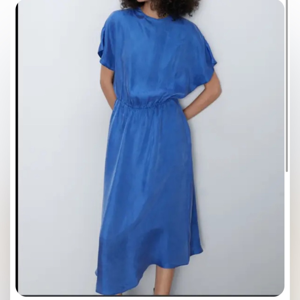 Zara Cobalt Blue Mock Neck Midi Dress
